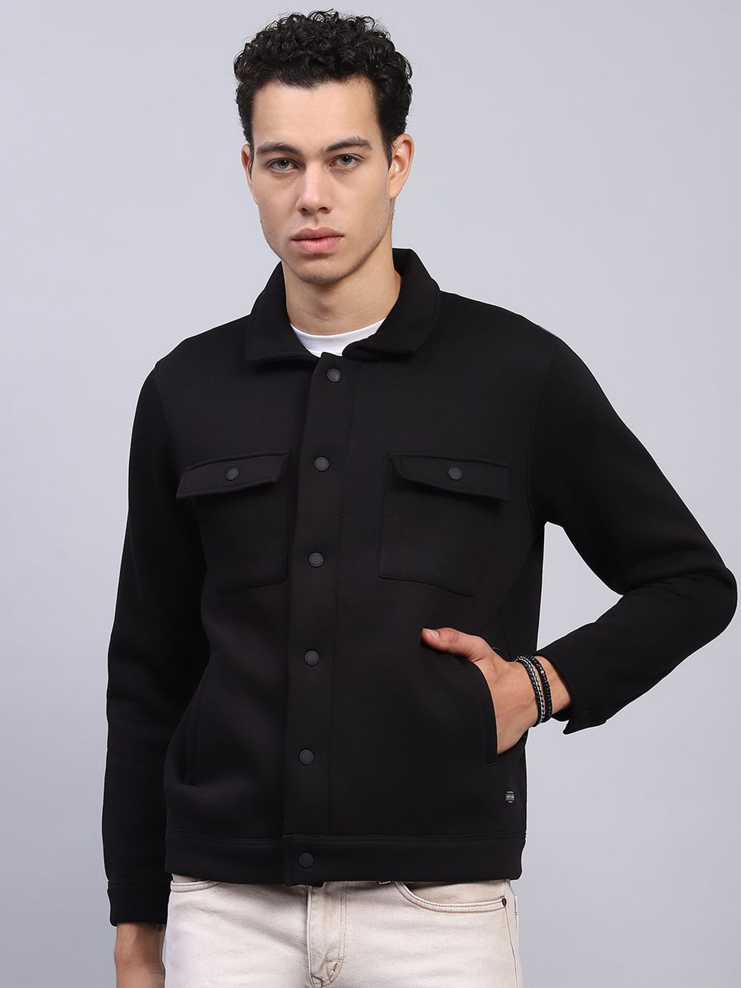 

Monte Carlo Men Shirt Collar Cotton Sweatshirt, Black