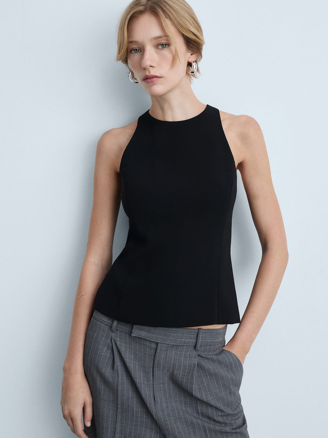 

MANGO Panelled Top, Black