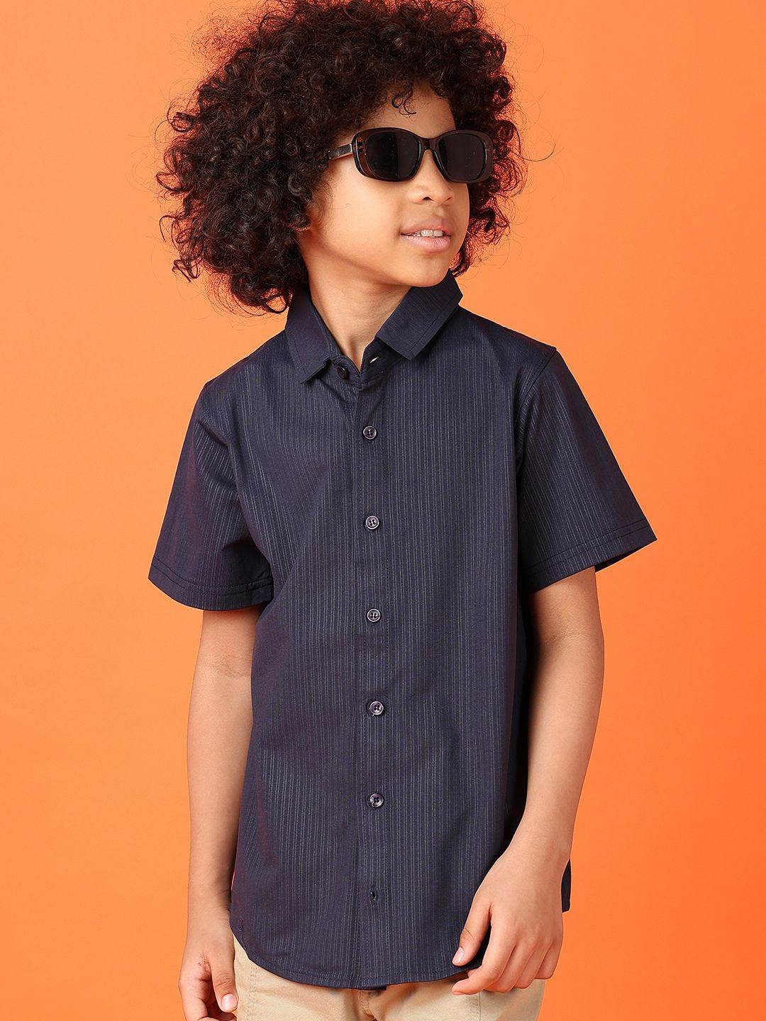 

V-Mart Boys Opaque Striped Casual Shirt, Navy blue