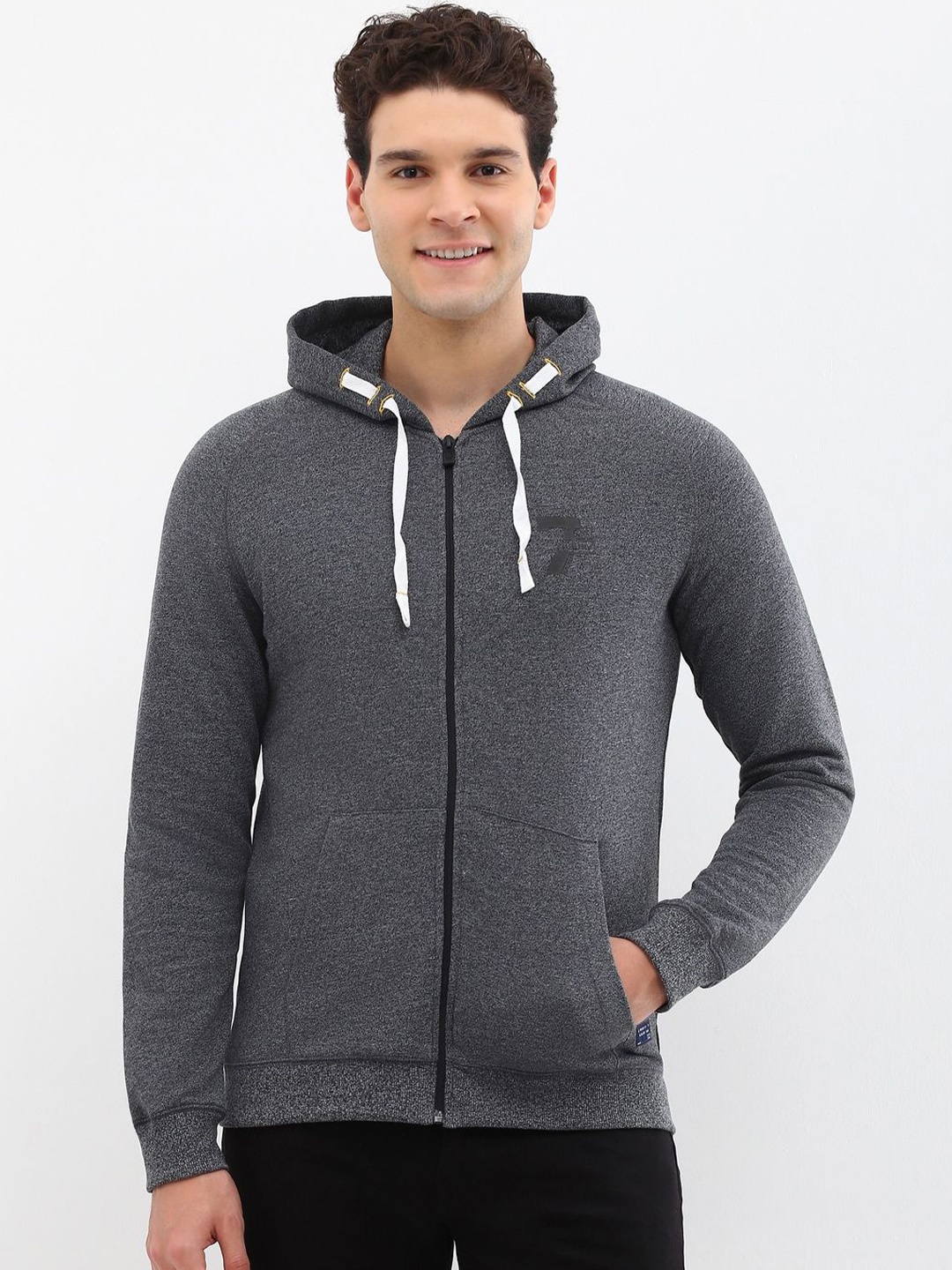 

Allen Solly Men Hooded Front-Open Sweatshirt, Grey