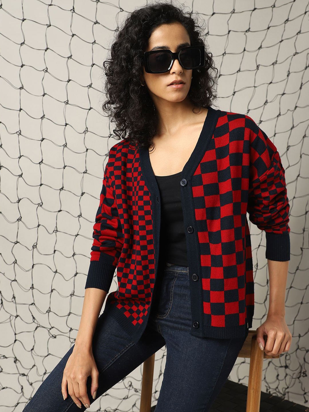 

Hubberholme Women Checked Relax fit Cardigan, Red