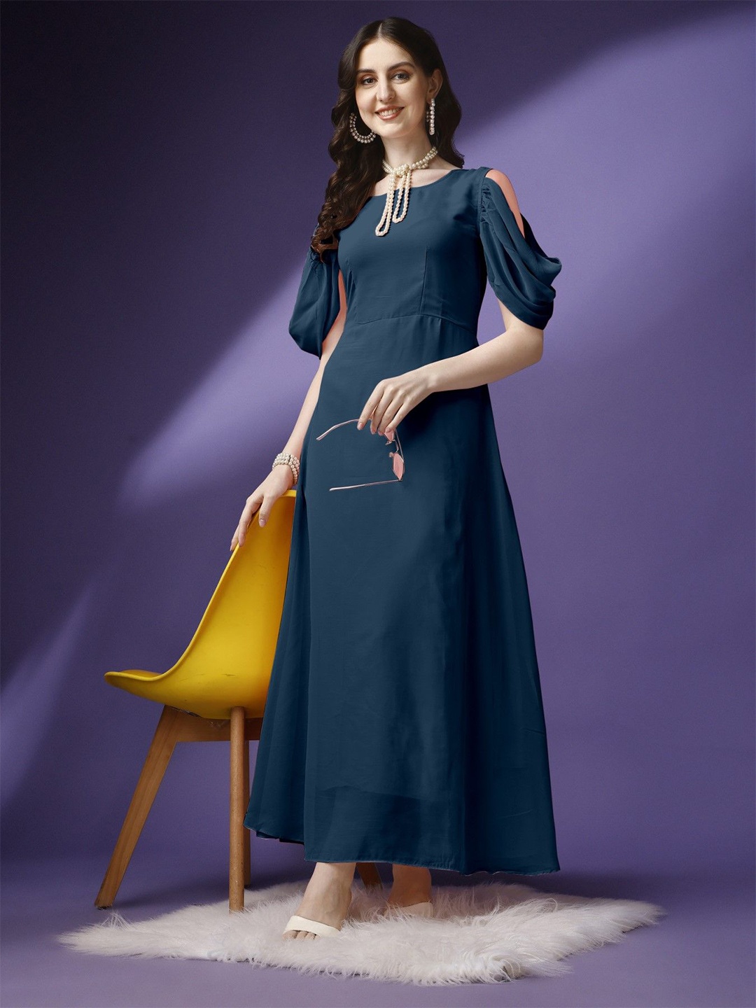 

Raiyani Enterprise Women Fit & Flare Party Dress, Blue