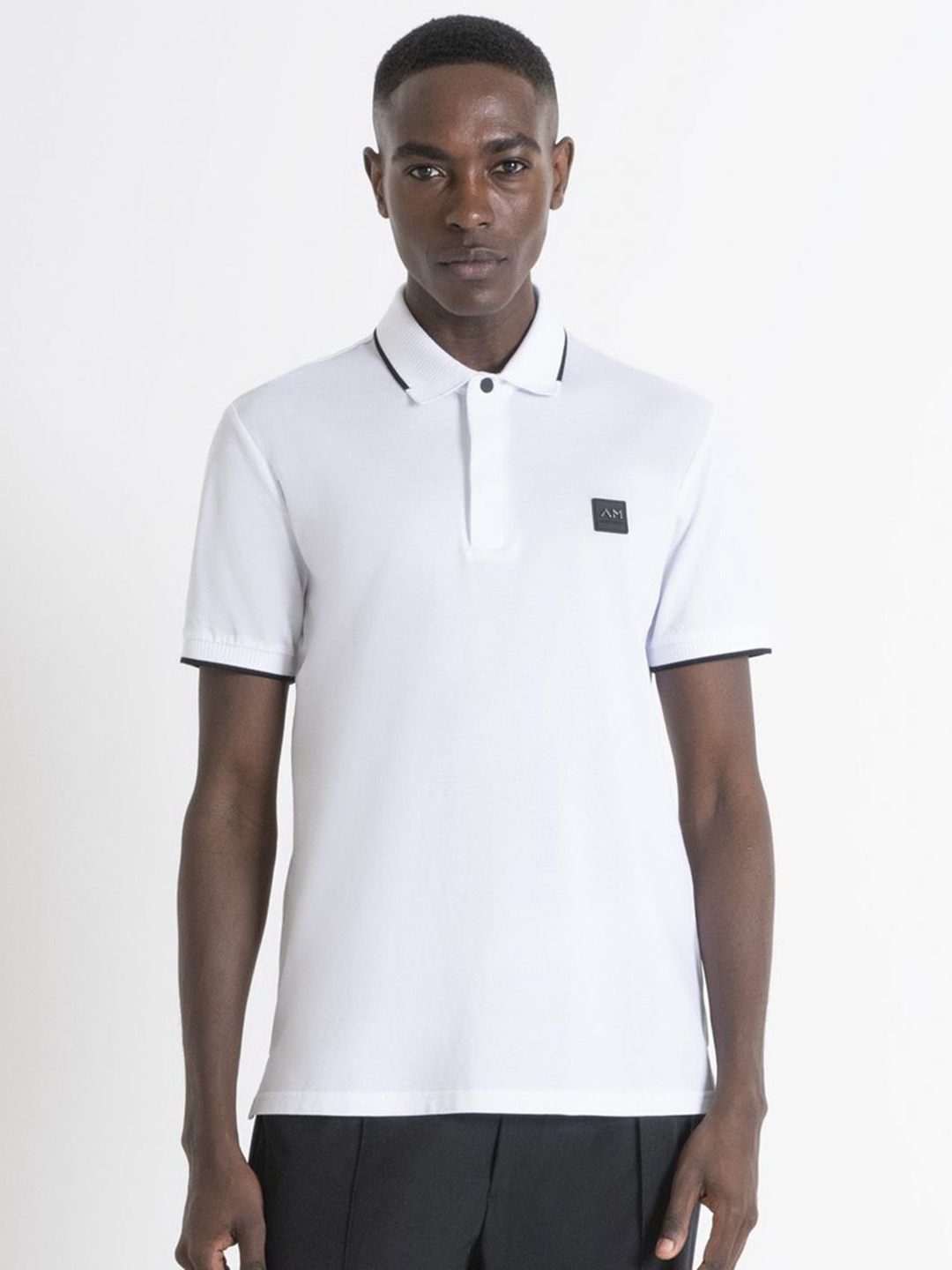 

Antony Morato Men Solid Polo Collar Cotton Slim Fit T-shirt, White