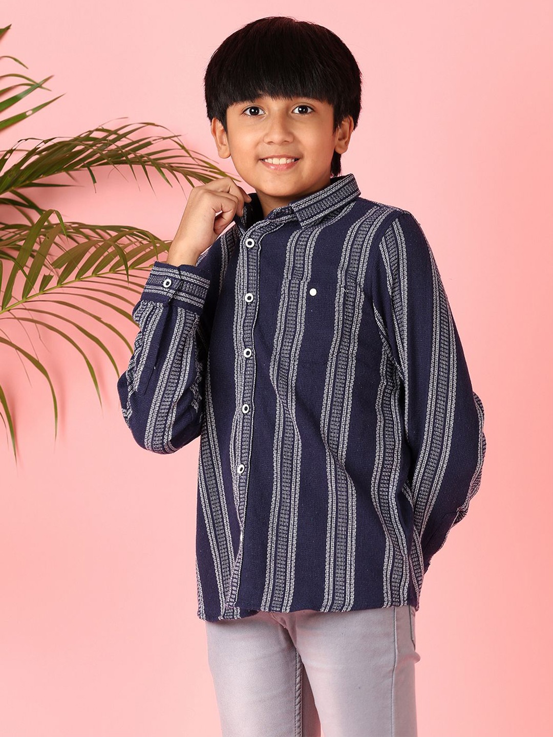 

V-Mart Boys Opaque Striped Casual Shirt, Navy blue
