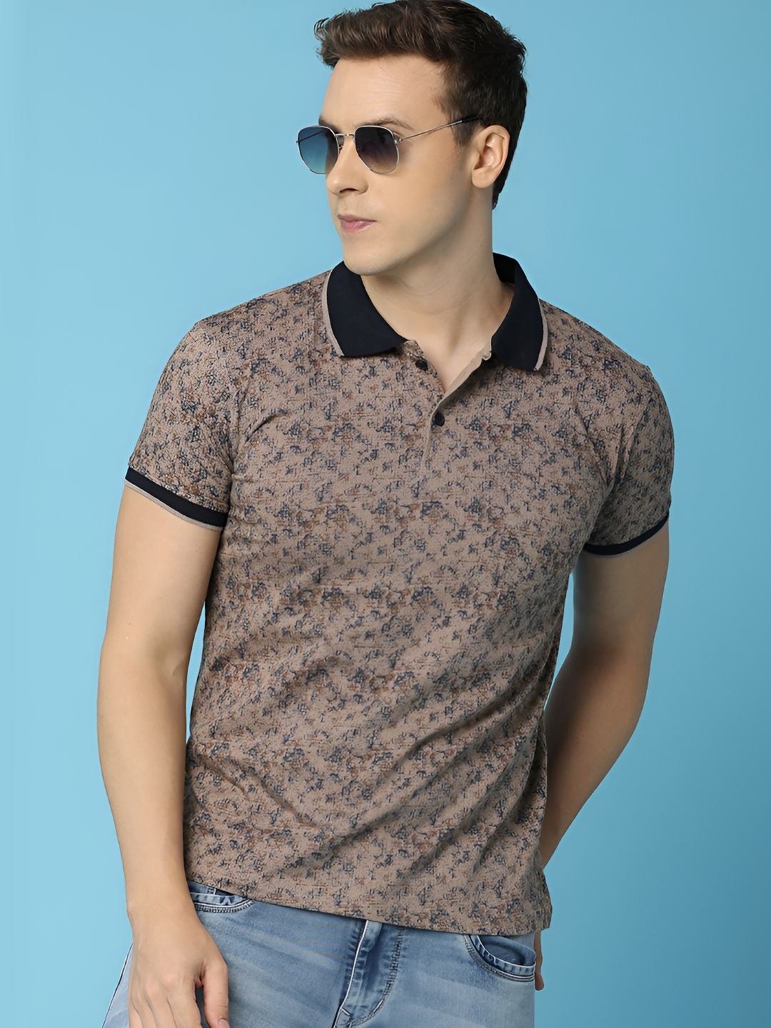 

V-Mart Men Printed Polo Collar T-shirt, Brown