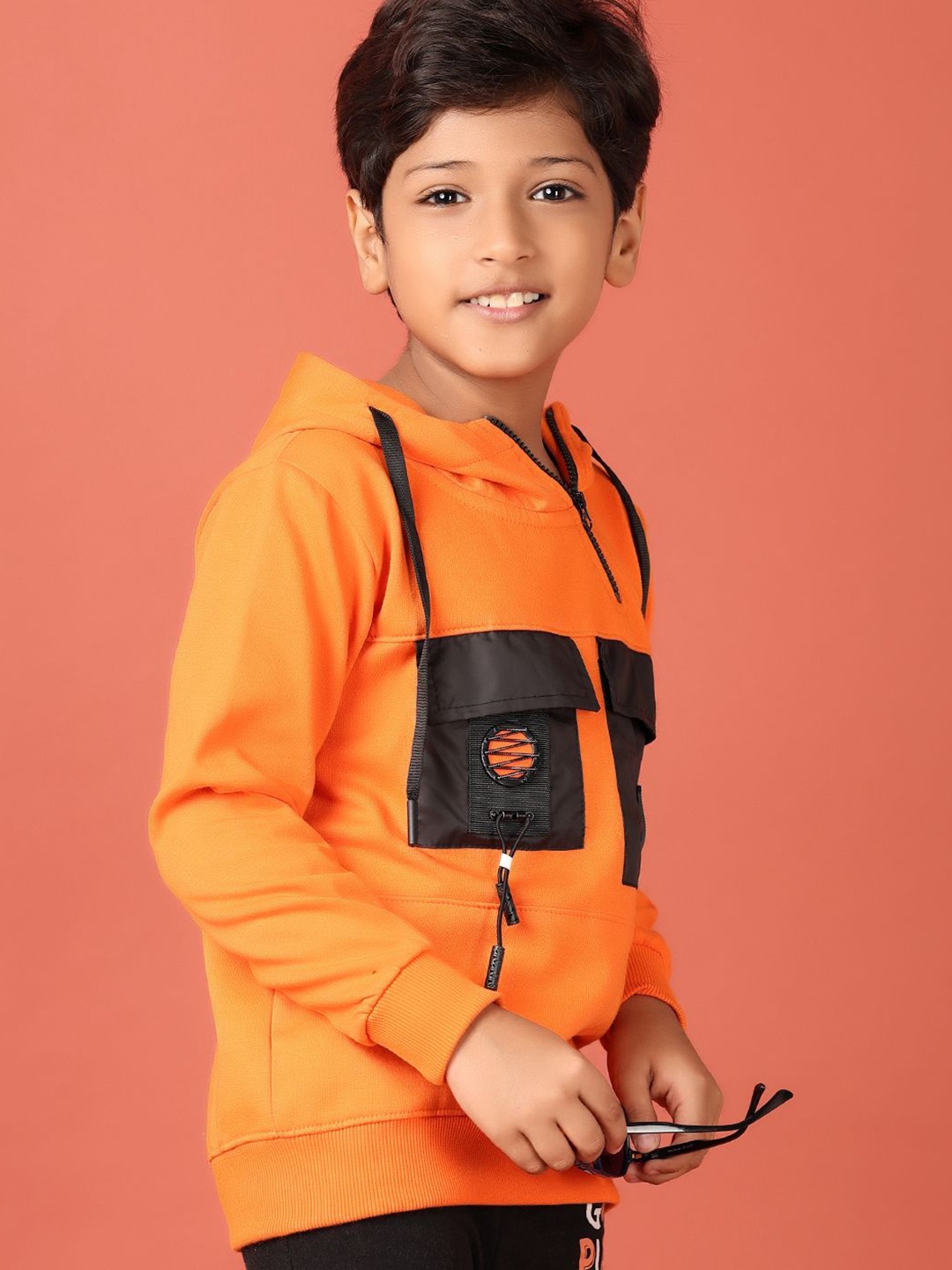 

V-Mart Boys Printed Hooded Pullover Sweatshirt, Orange