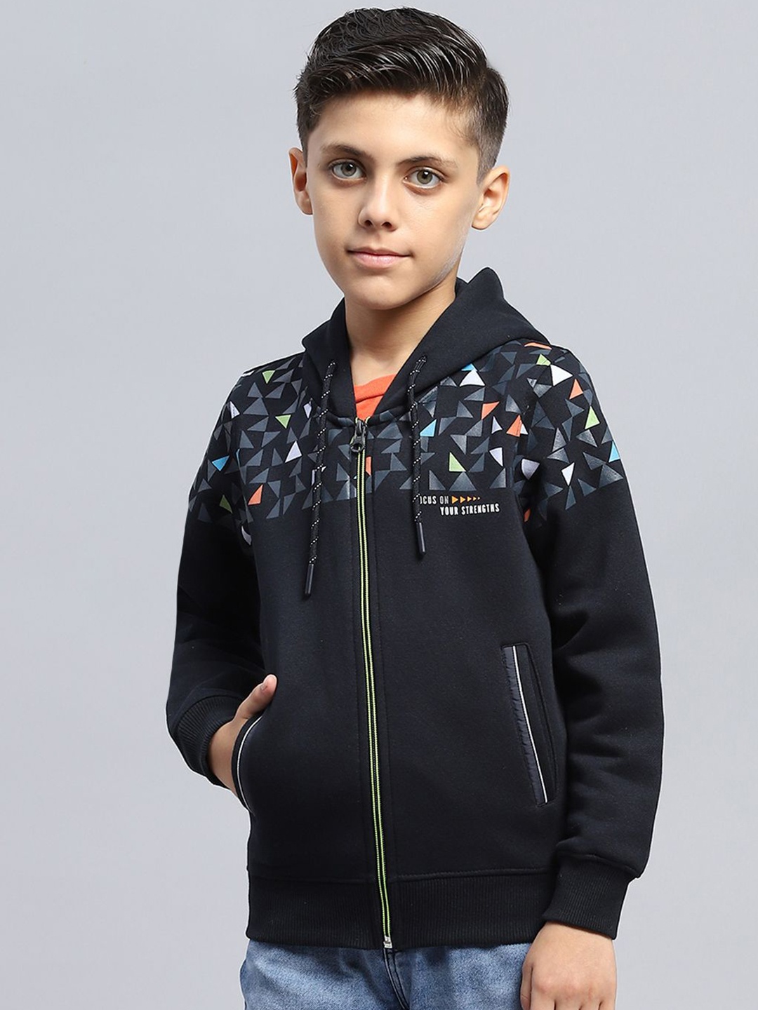 

Monte Carlo Boys Navy Blue Cotton Long Sleeves Hooded neck Printed Sweatshirt