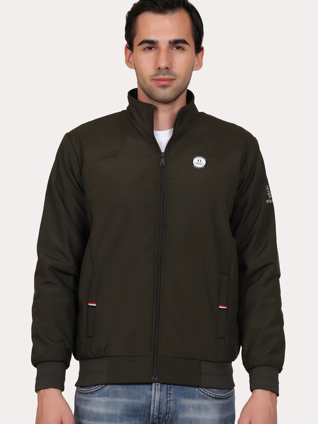 

Spirit Men Mock Collar Solid Casual Bomber Jacket, Olive