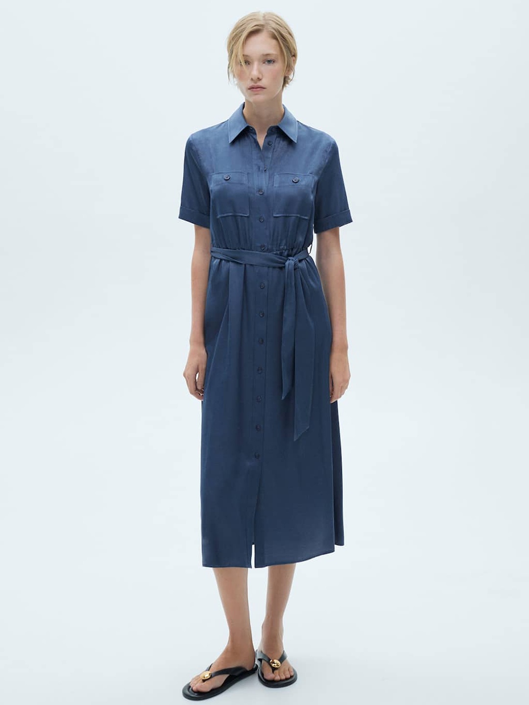 

MANGO Satin-Finish Shirt Midi Dress, Blue