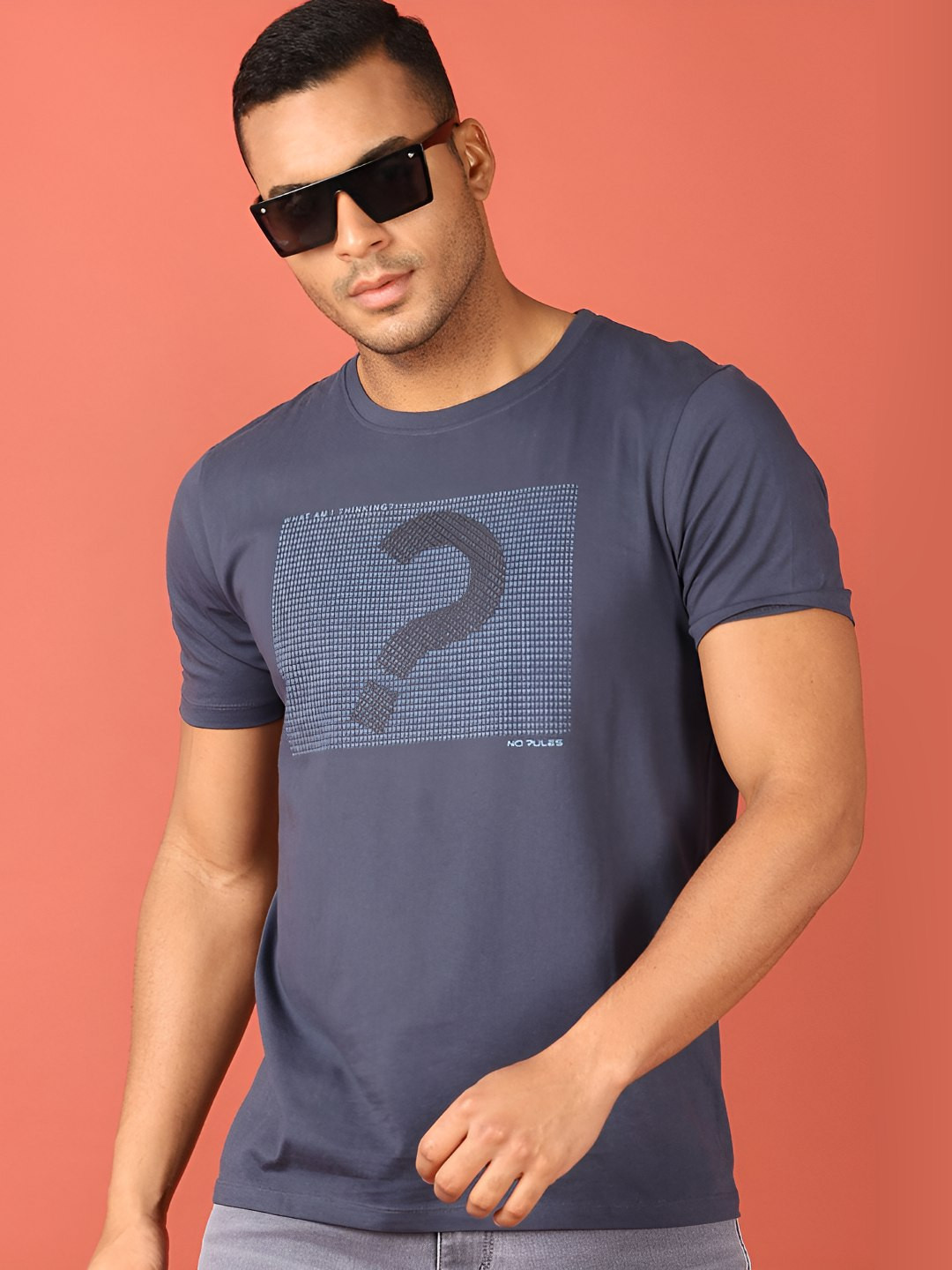 

V-Mart Men Graphic Printed Round Neck Cotton T-shirt, Blue