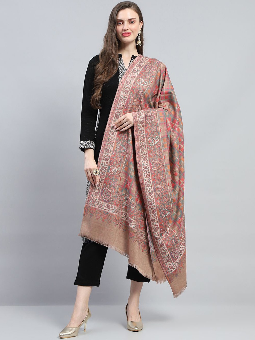 

Monte Carlo Floral Woven Design Shawl, Brown