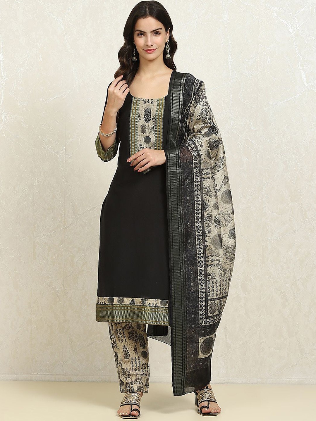 

Biba Pure Cotton Unstitched Dress Material, Black