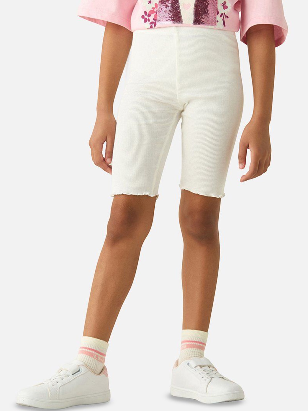 

BABYSHOP Girls Mid-Rise Above Knee Cotton Shorts, White