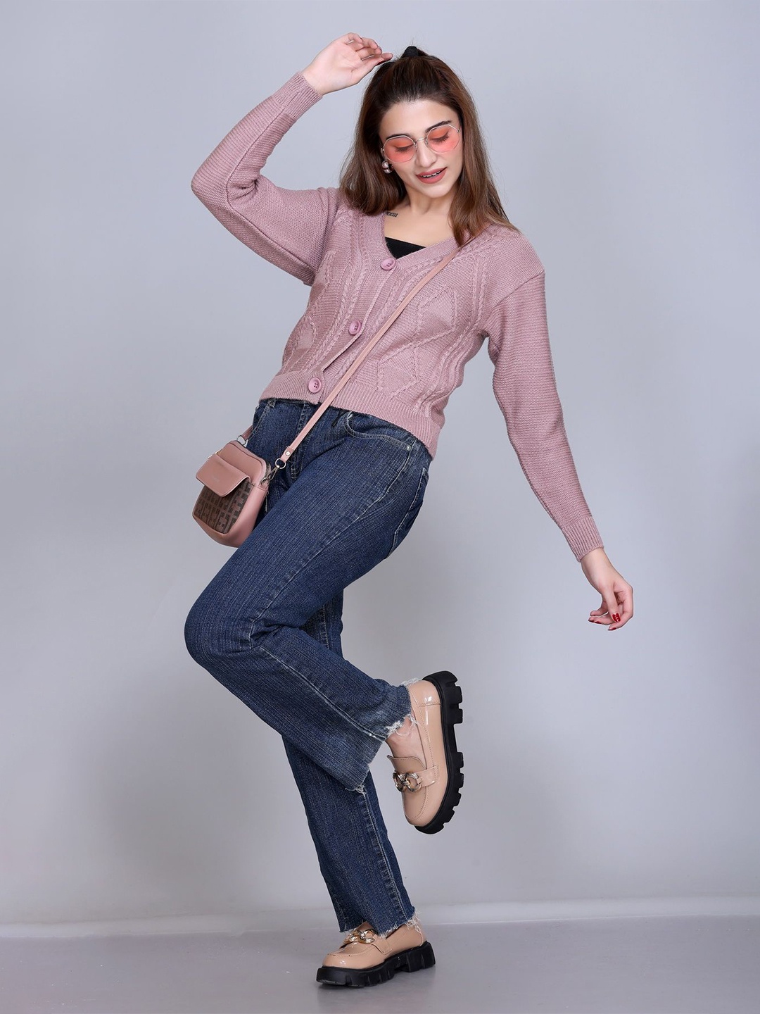 

Winter Wonders Women Woollen Crop Cardigan, Pink