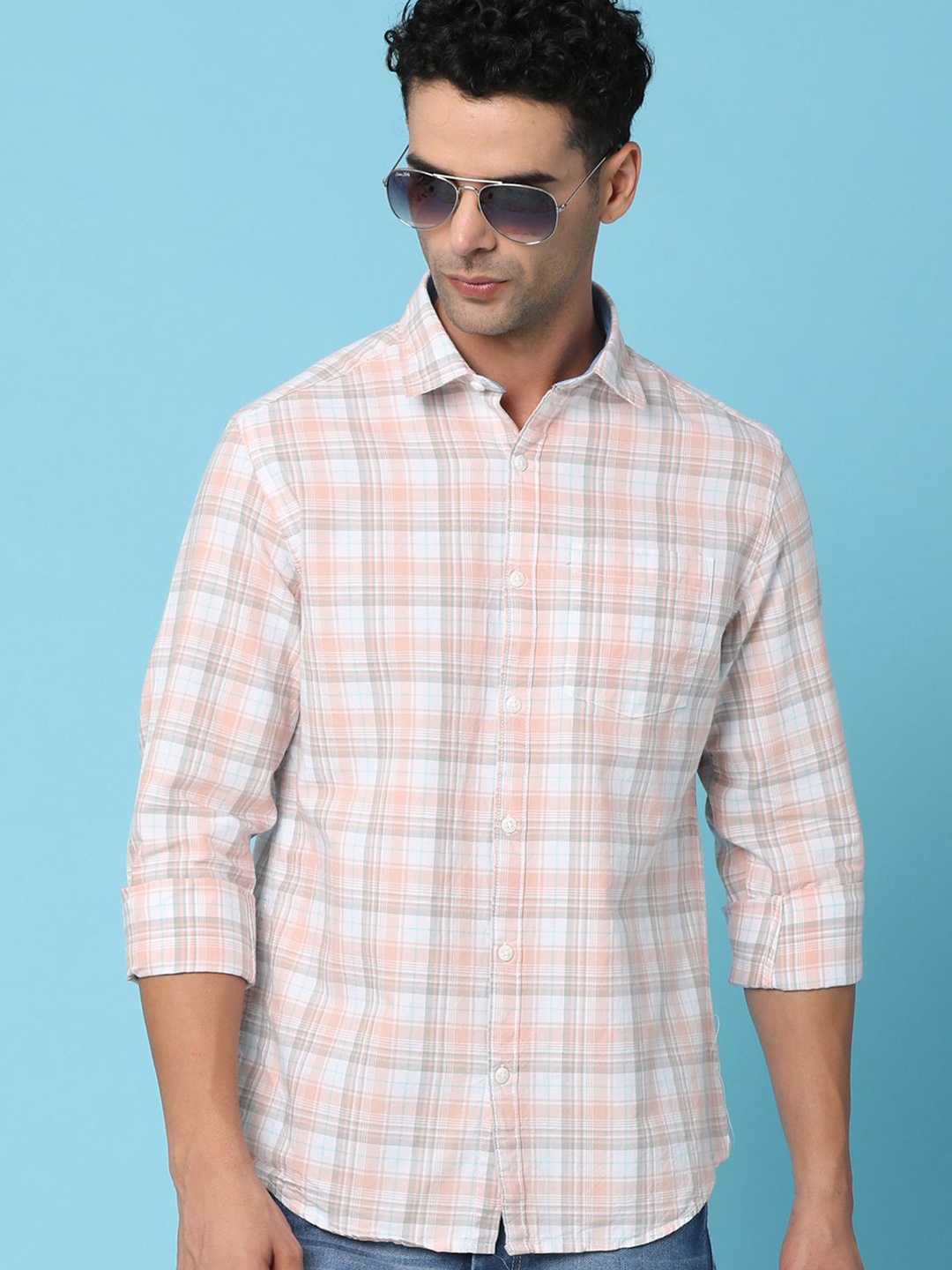 

V-Mart Men Tartan Checks Opaque Checked Casual Shirt, Pink