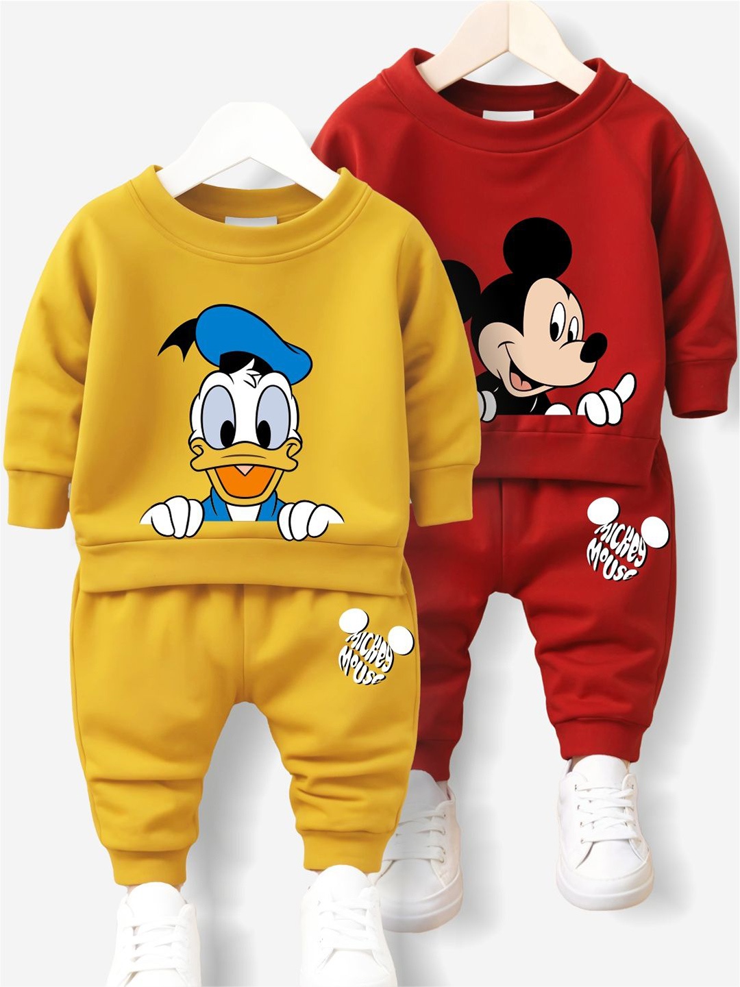 

x2o Infants Pack of 2 Mickey Mouse & Donald Duck Graphic Printed Sweatshirt With Joggers, Yellow