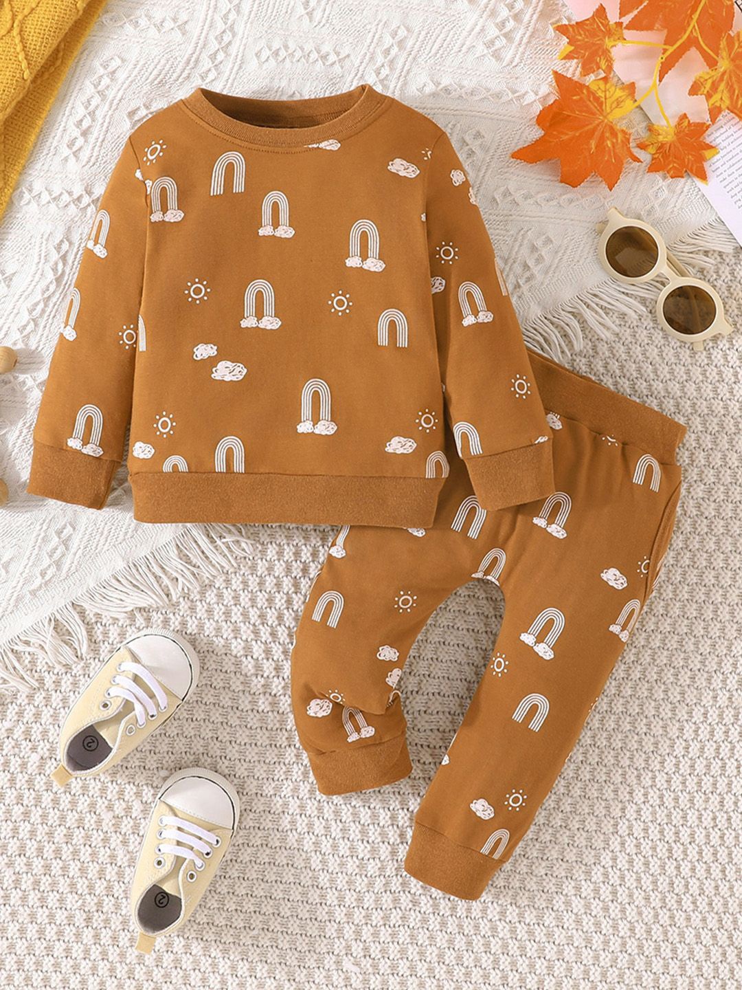 

INCLUD Boys Printed Sweatshirt with Joggers Clothing Set, Brown
