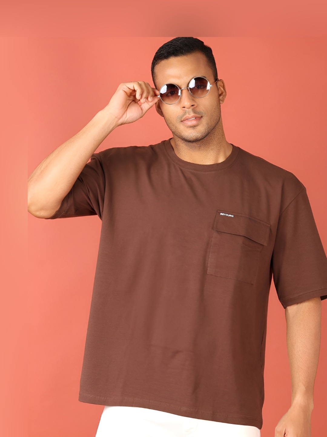 

V-Mart Men Solid Round Neck Cotton T-shirt, Brown