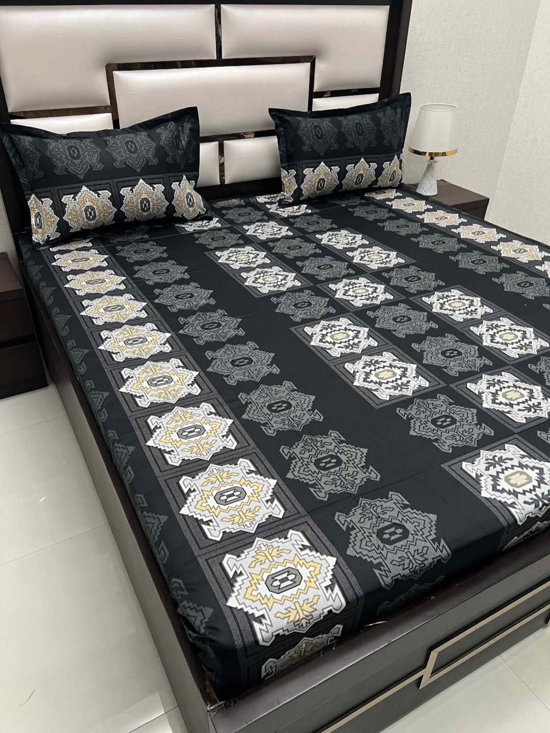 

Pure Decor Passion Fur Black Ethnic Pure Cotton 250 TC Queen Bedsheet Set-2.29 m x 2.53 m