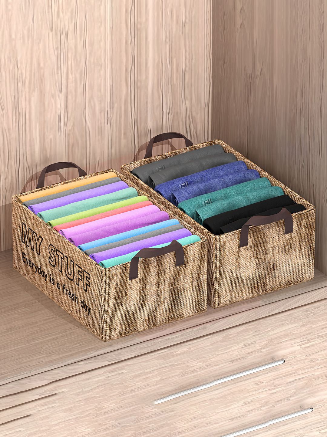 

Kuber Industries Brown 2 Pieces Jute Foldable Drawer Organisers
