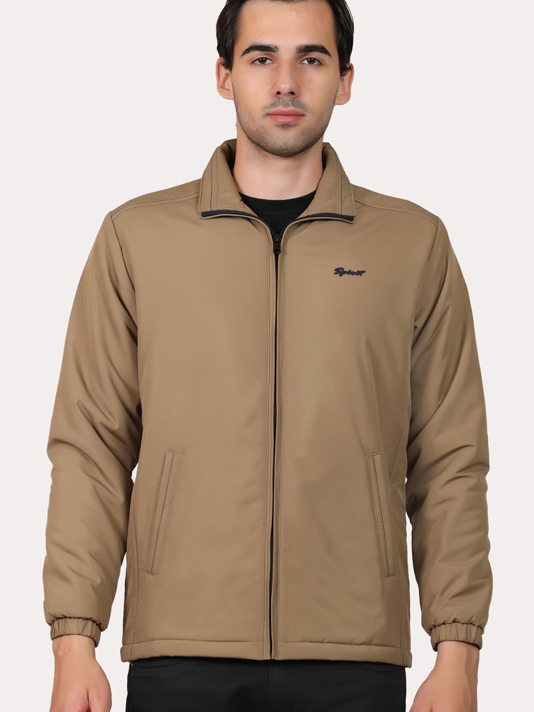 

Spirit Men Mock Collar Solid Casual Tailored Jacket, Brown