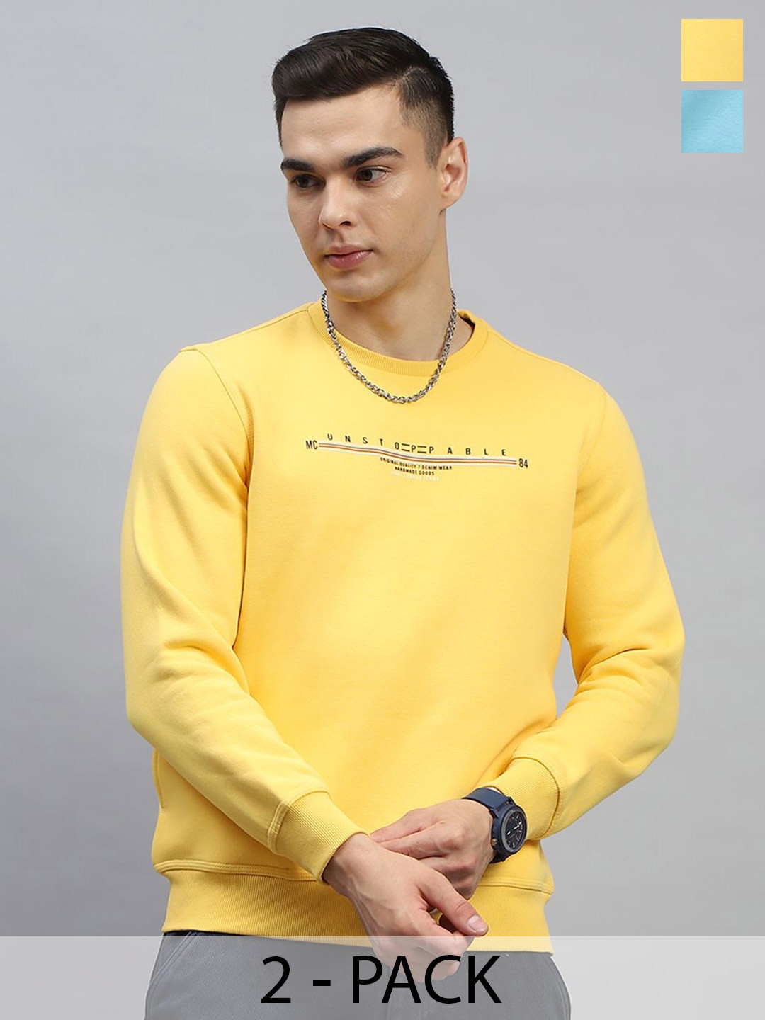 

Monte Carlo Men Solid Cotton Printed Sweatshirt, Yellow