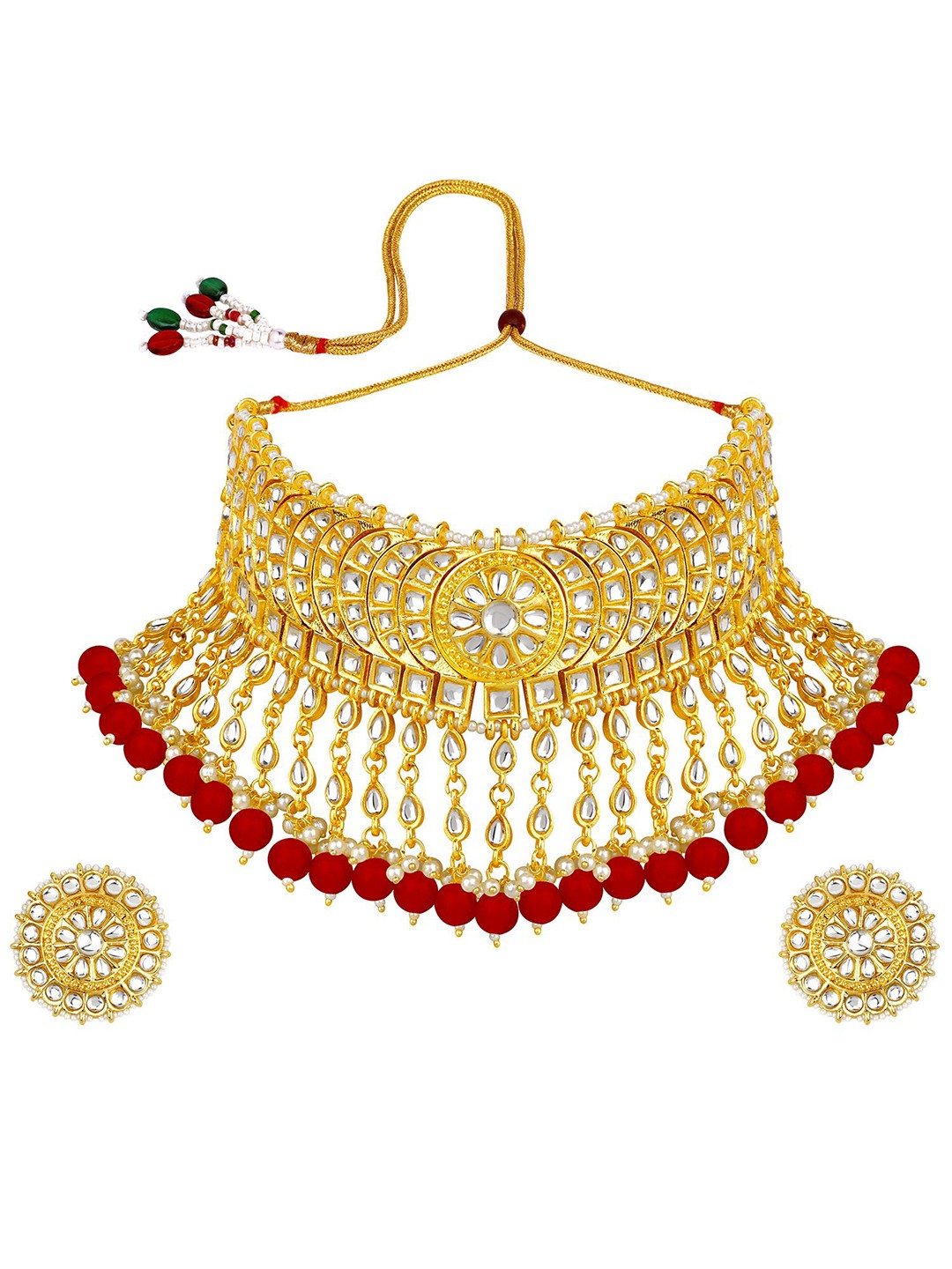 

Stefan Gold Plated Kundan Stone Studded & Beaded Jewellery Set