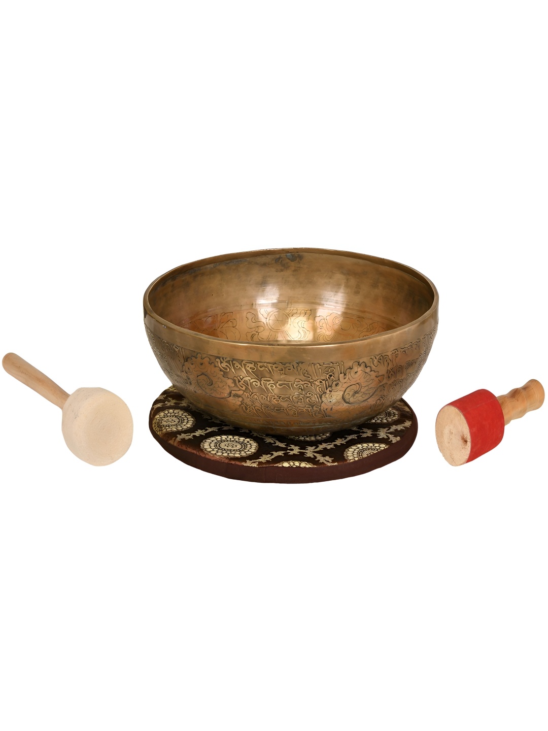 

Exotic India Brown 3 Pieces Tibetan Buddhist Hand Hammered Singing Bowl With Sticks