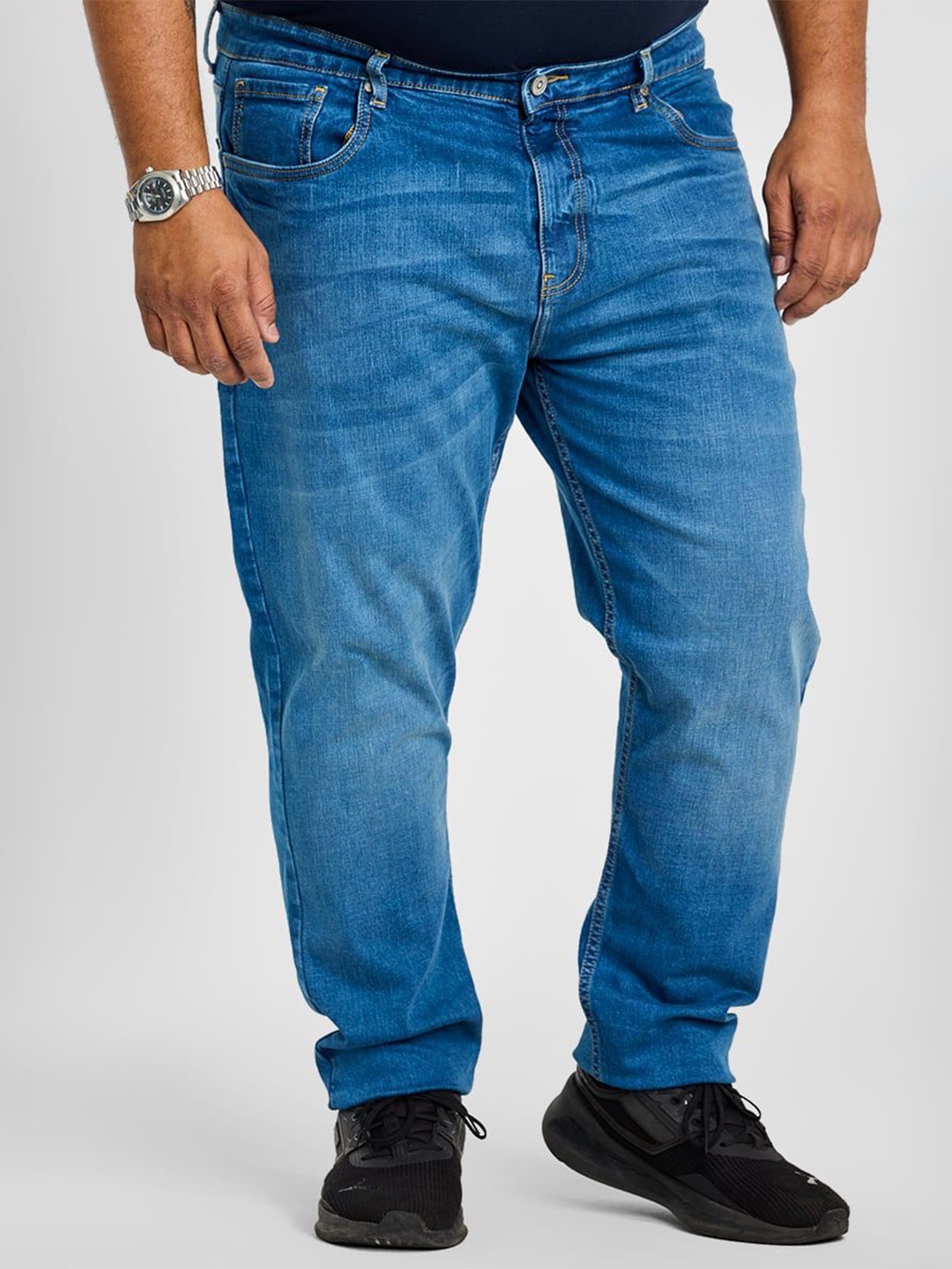 

Snitch Plus Size Men Smart Slim Fit Light Fade Stretchable Jeans, Blue