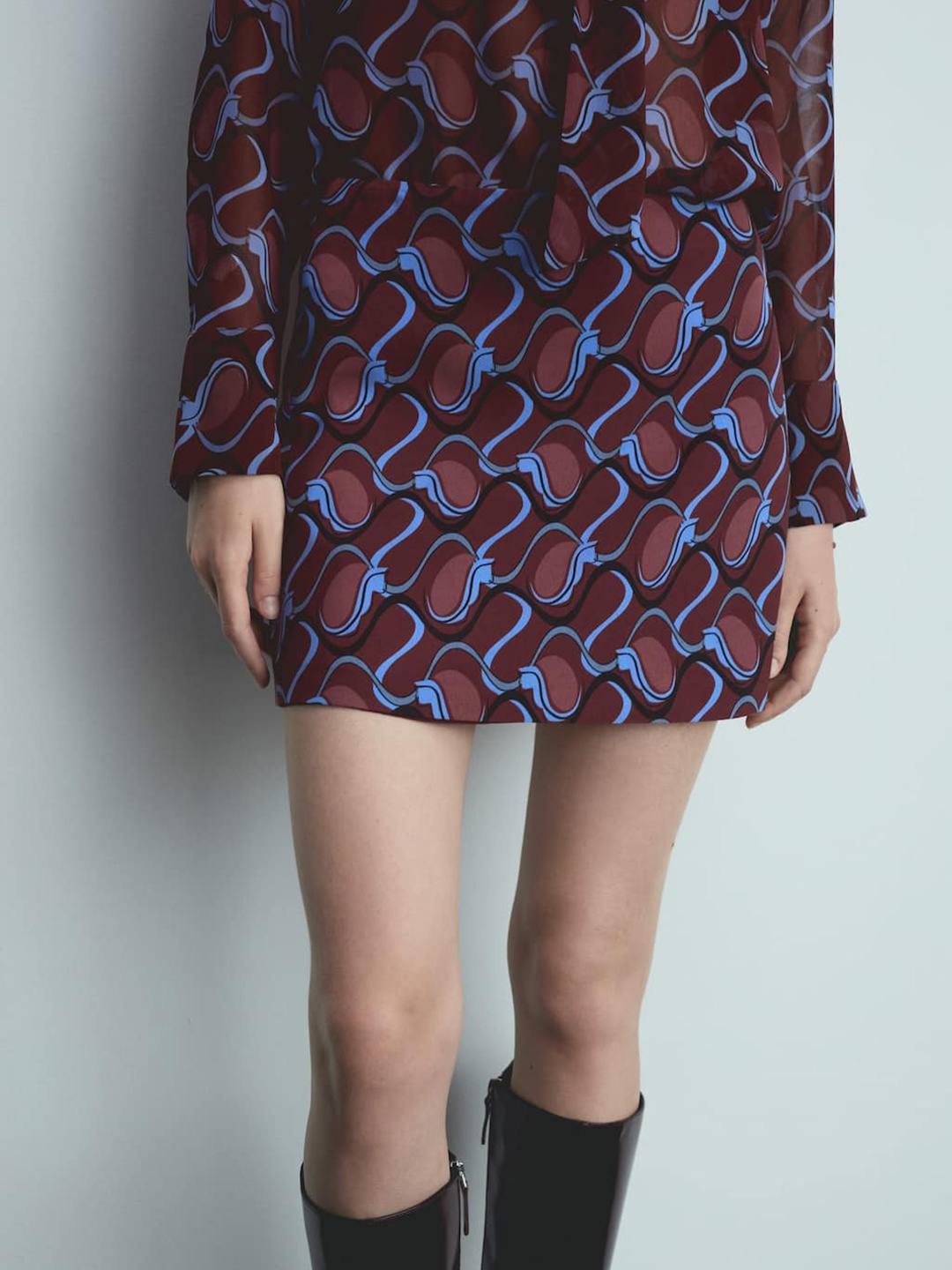 

MANGO Printed Straight Mini Skirt, Brown