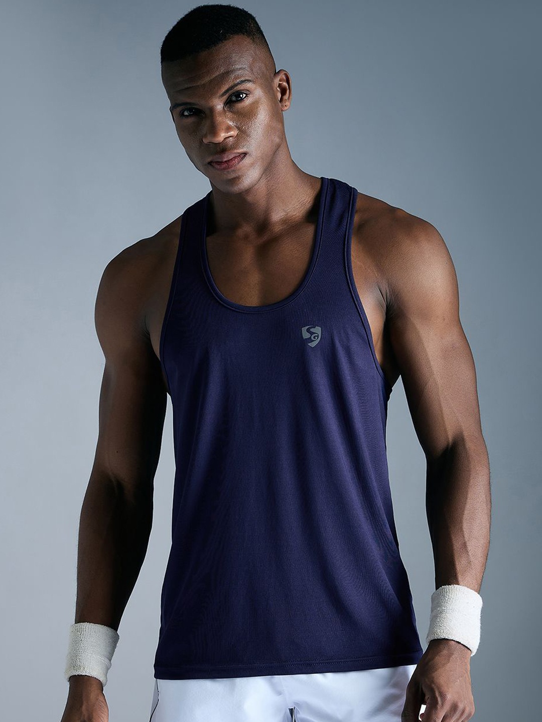 

SG Men Printed Detailed Innerwear Gym Vests, Navy blue