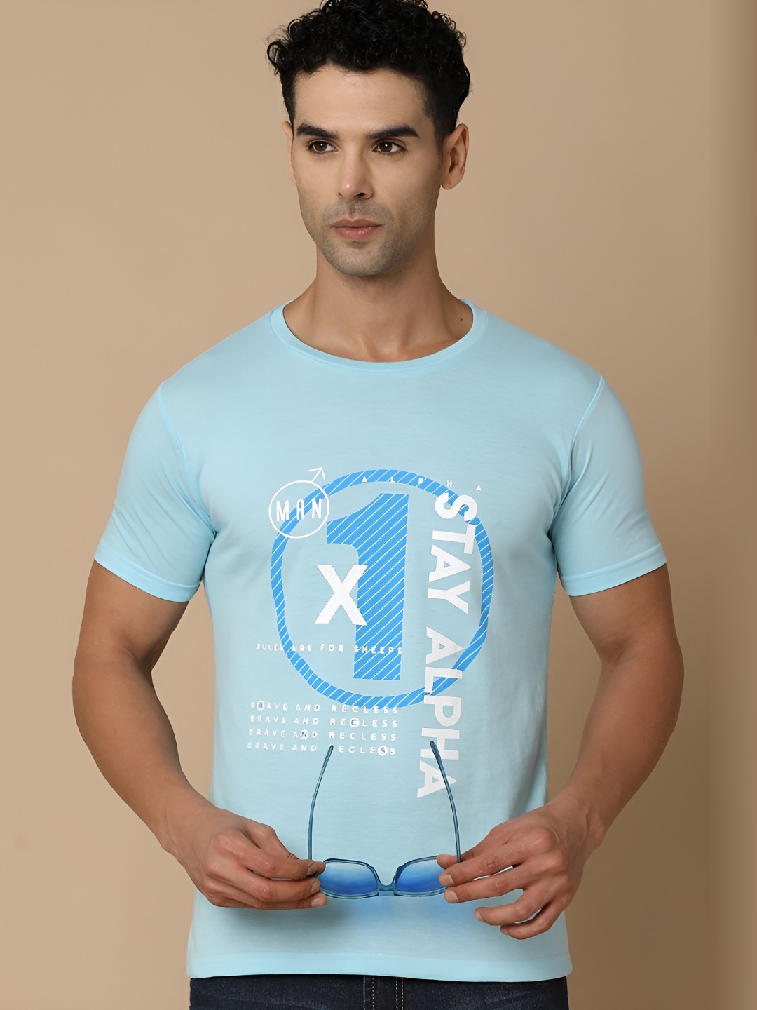 

V-Mart Men Typography Printed Round Neck Slim Fit T-shirt, Blue