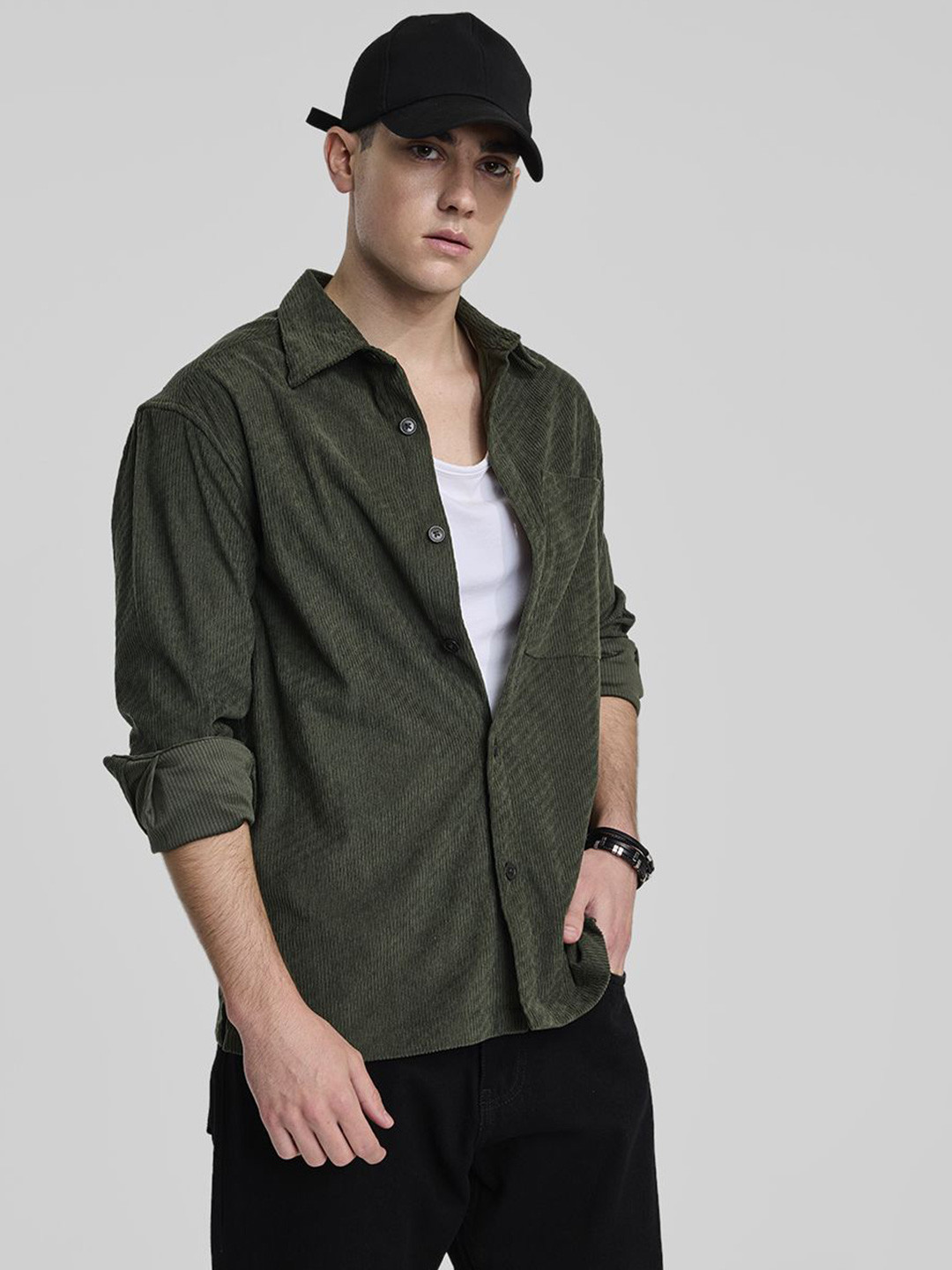 

Snitch Men Smart Spread Collar Textured Casual Shirt, Green
