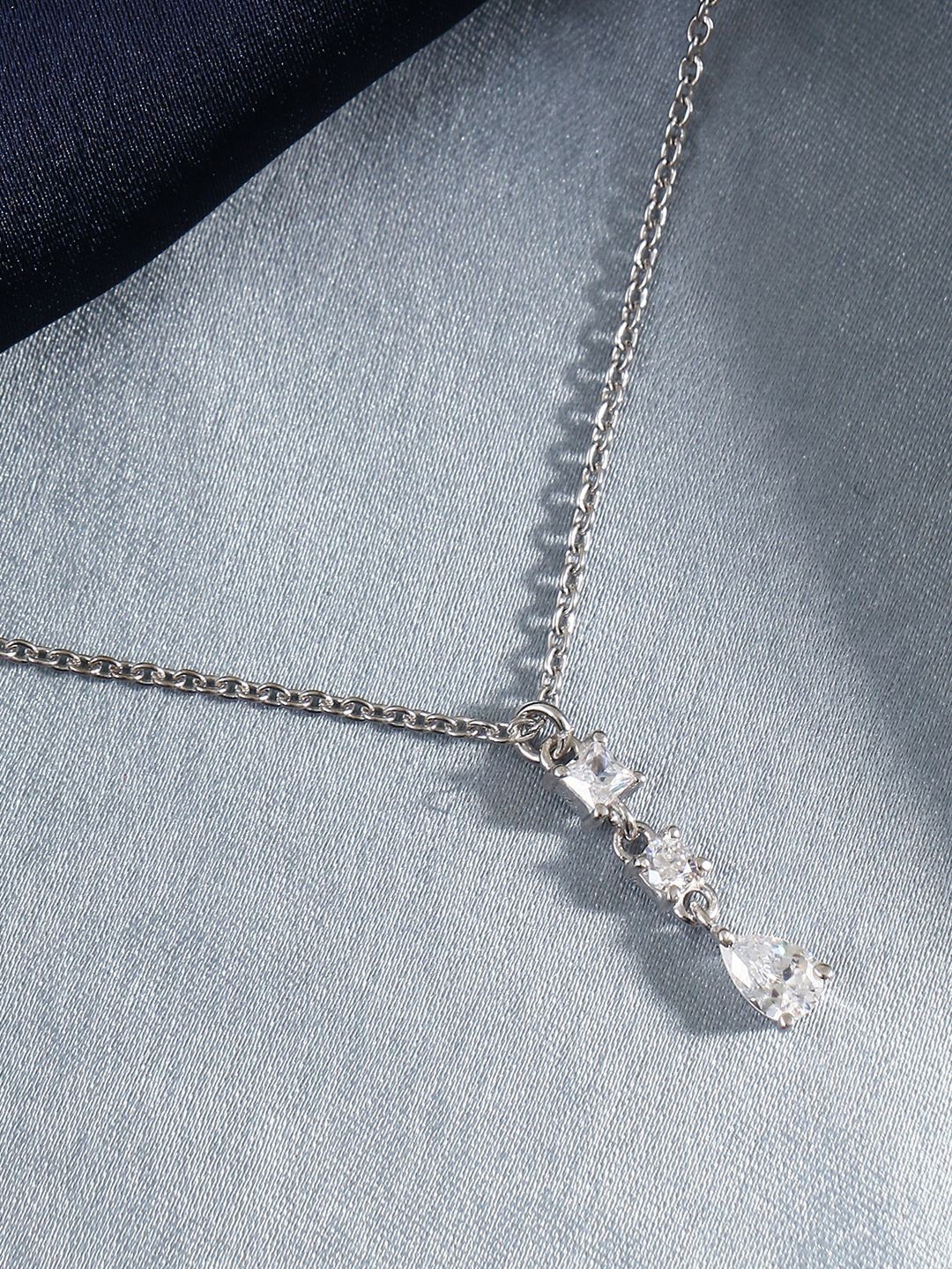 

House of Pataudi 925 Sterling Silver Plated CZ Studded Necklace