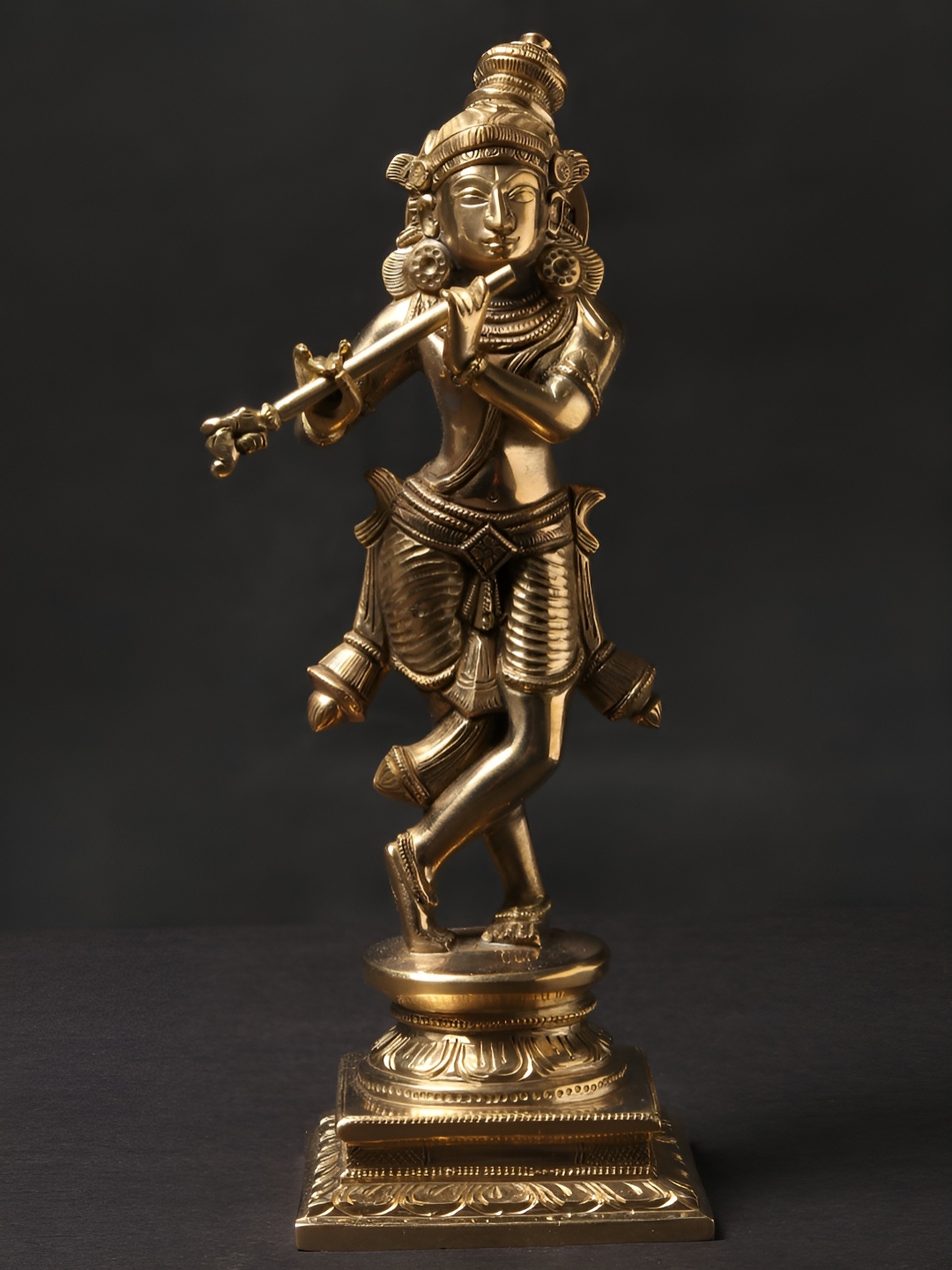 

Exotic India 8'' Tribhanga Murari Shri Krishna Brass Statue, Gold