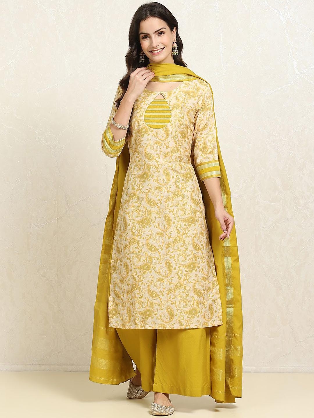 

Biba Paisley Printed Pure Cotton Unstitched Dress Material, Green