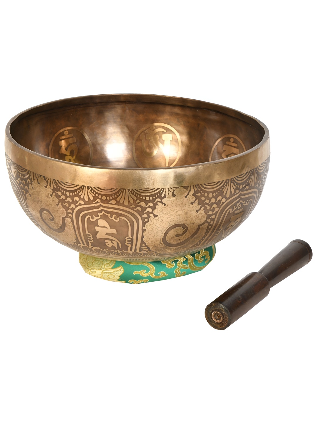 

Exotic India Gold Toned 2 Pieces Tibetan Buddhist Hand Hammered Singing Bowl With Sticks, Brown