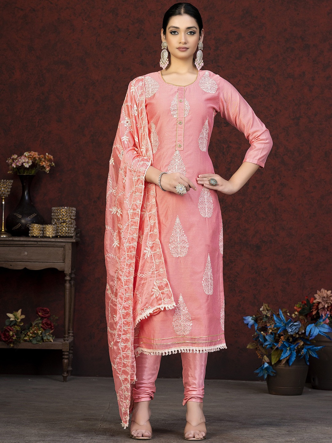 

Maroosh Ethnic Motifs Embroidered Unstitched Dress Material, Pink