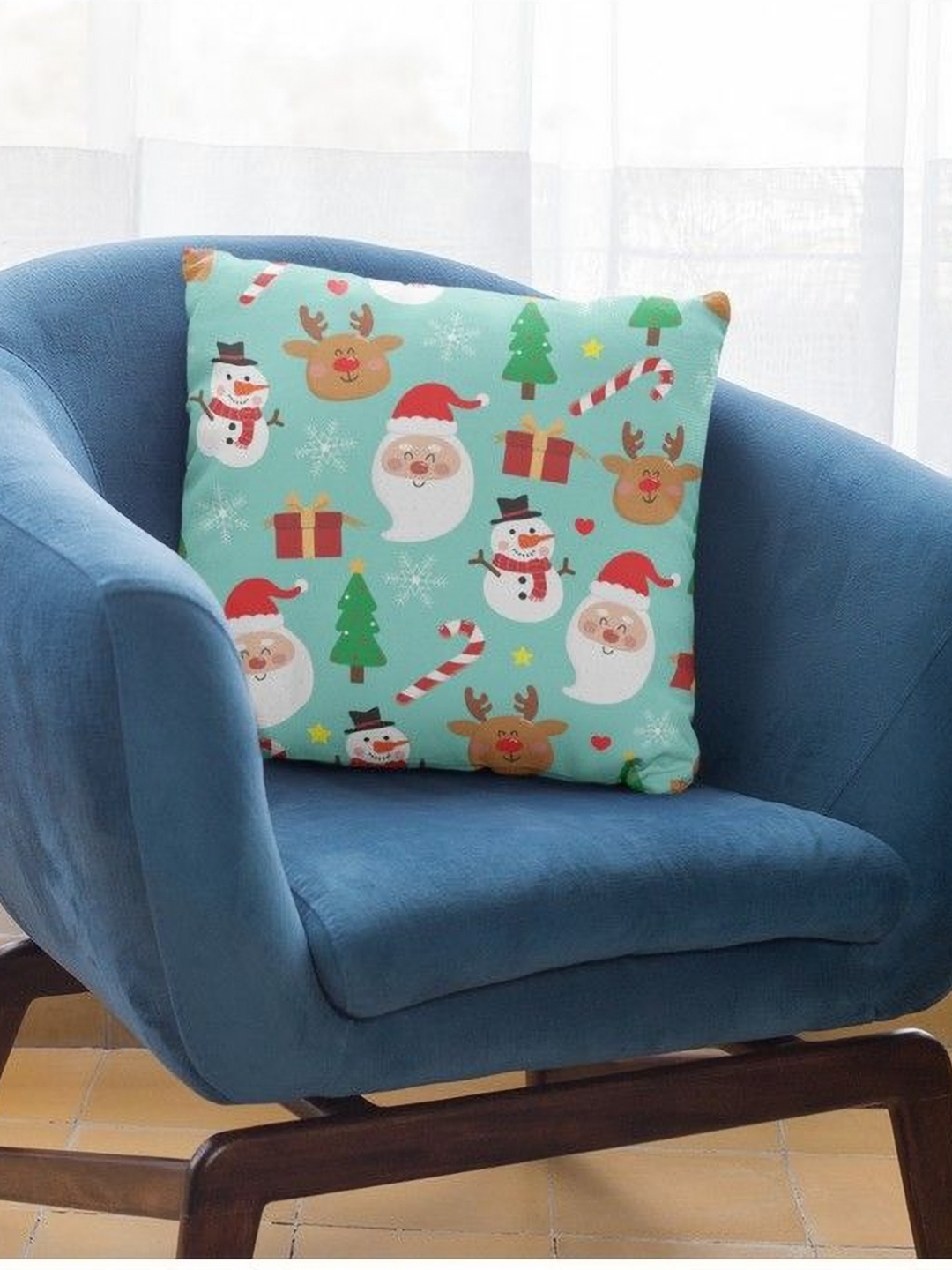 

THEYAYACAFE Green & White Abstract Printed Square Shaped Cushion Cover