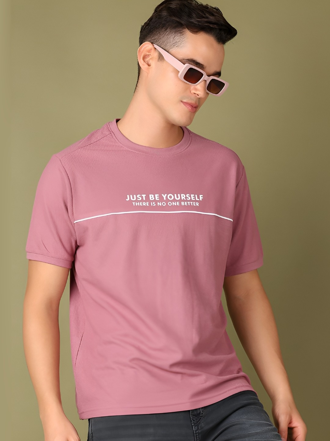 

V-Mart Men Typography Printed Round Neck Cotton T-shirt, Mauve