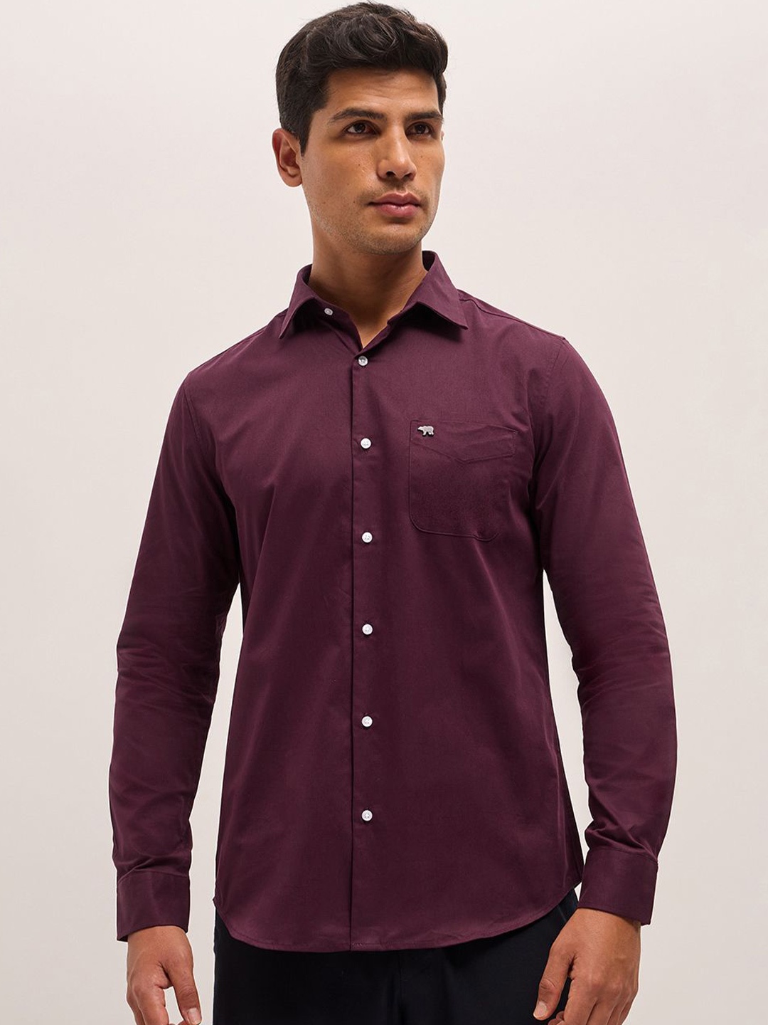 

THE BEAR HOUSE Men Spread Collar Solid Cotton Formal Shirt, Purple