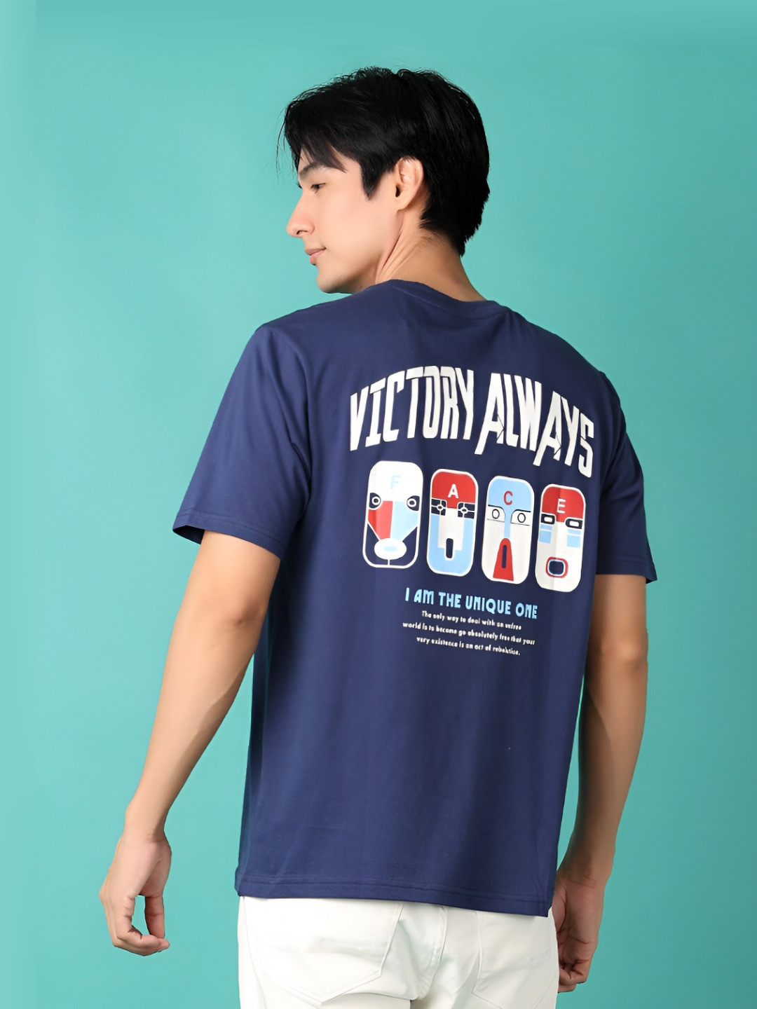 

V-Mart Men Typography Printed Round Neck Cotton T-shirt, Blue