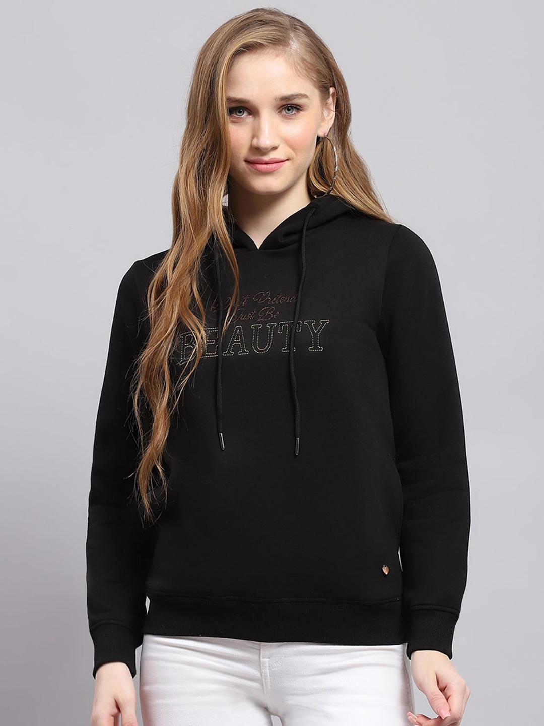 

Monte Carlo Women BlackLong Sleeves Cotton Printed Sweatshirt, Black