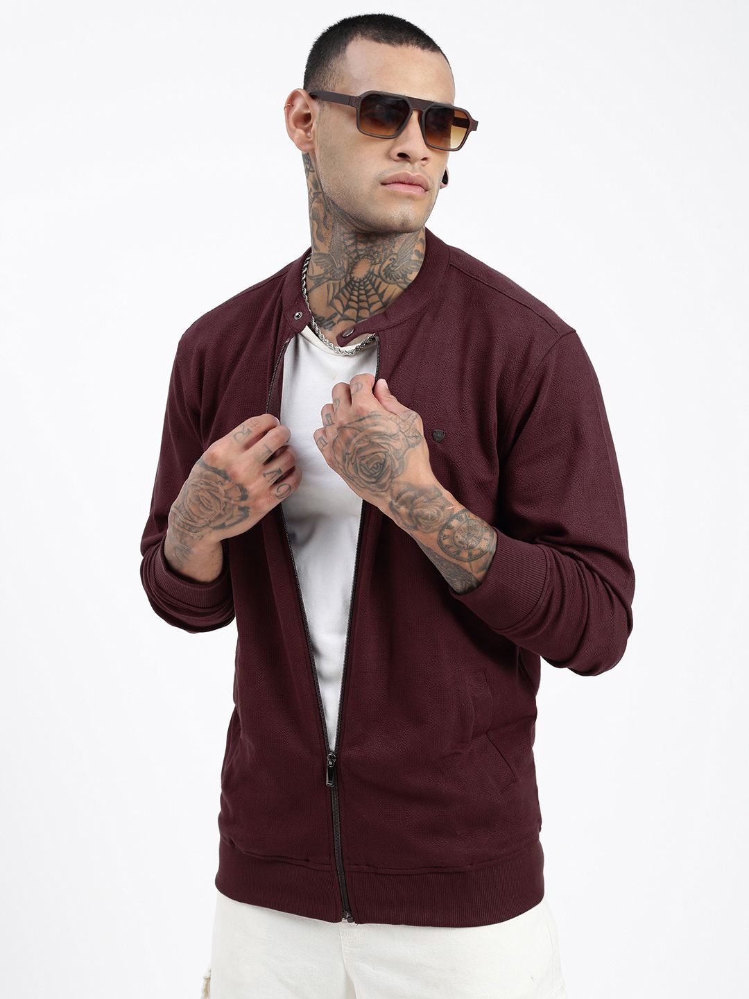 

SHOWOFF Men Solid Mandarin Collar Sweatshirt, Brown