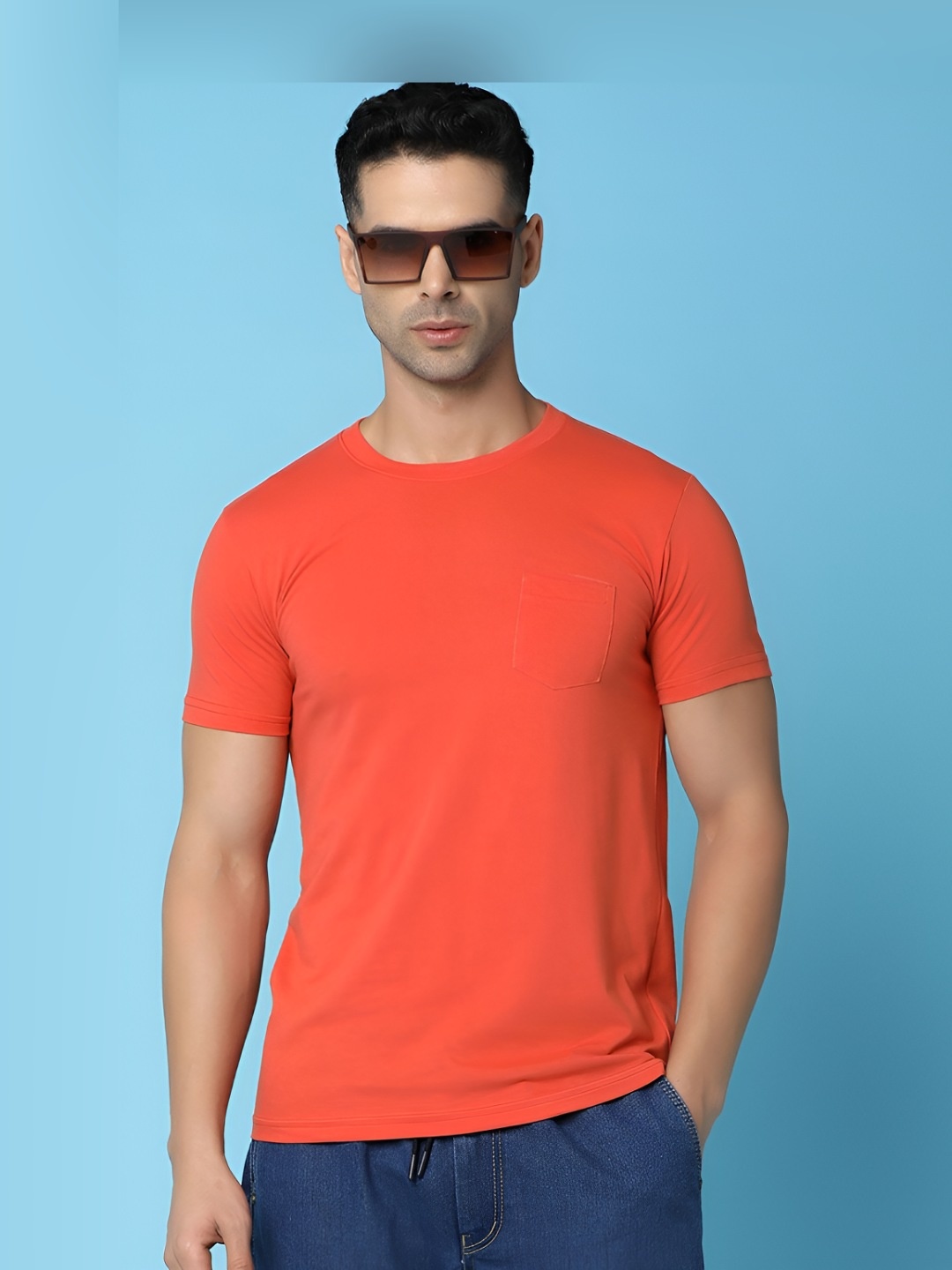 

V-Mart Men Solid Round Neck T-shirt, Orange