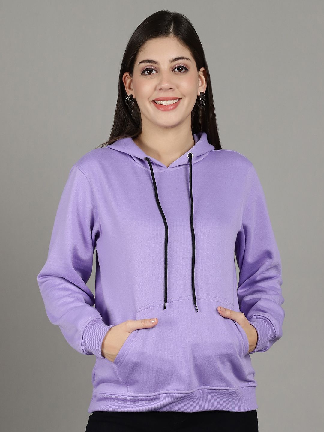 

GRACIT Women Solid Long Sleeves Hooded Sweatshirt, Purple