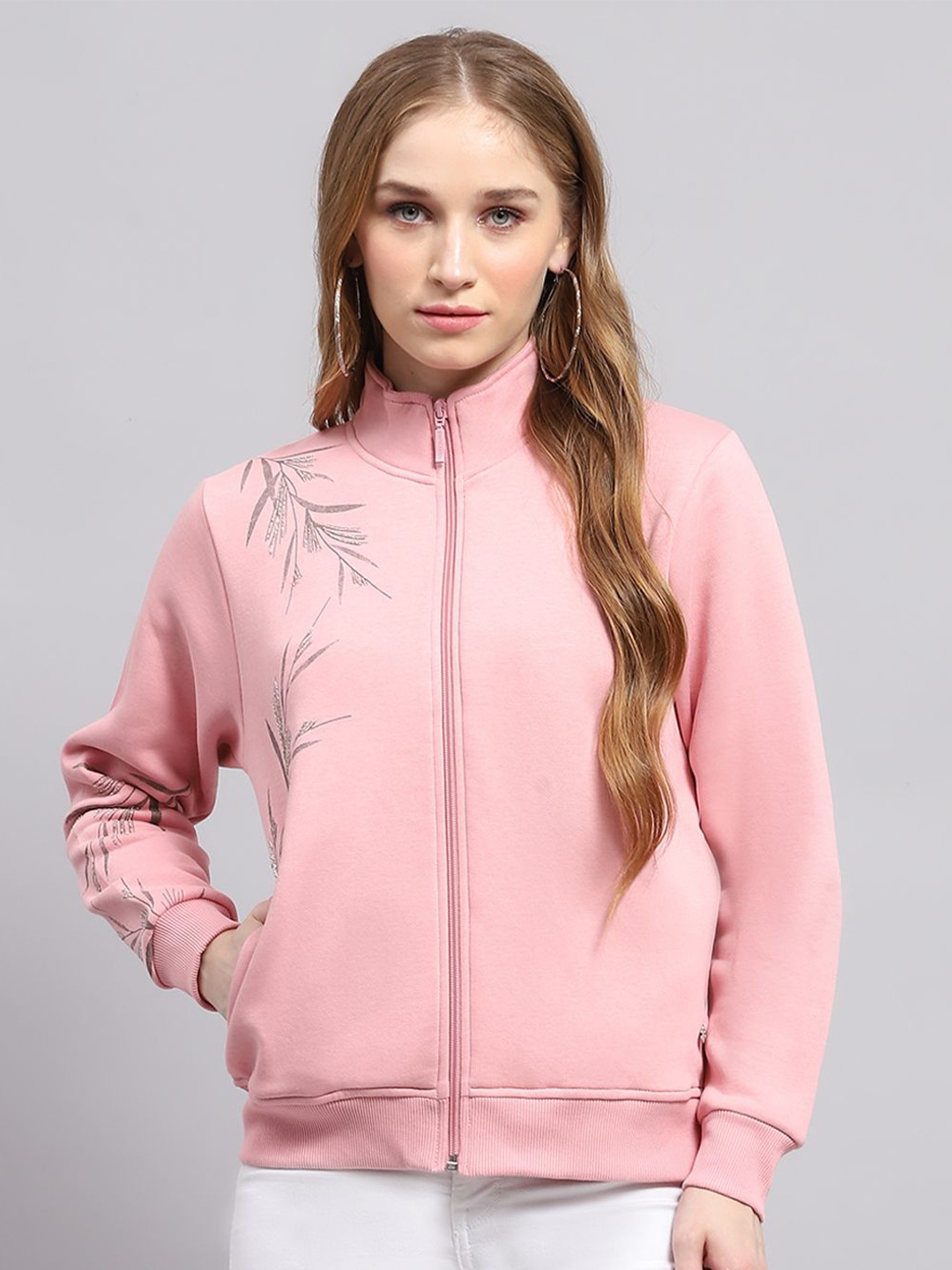 

Monte Carlo Women Printed Mock Collar Cotton Sweatshirt, Pink