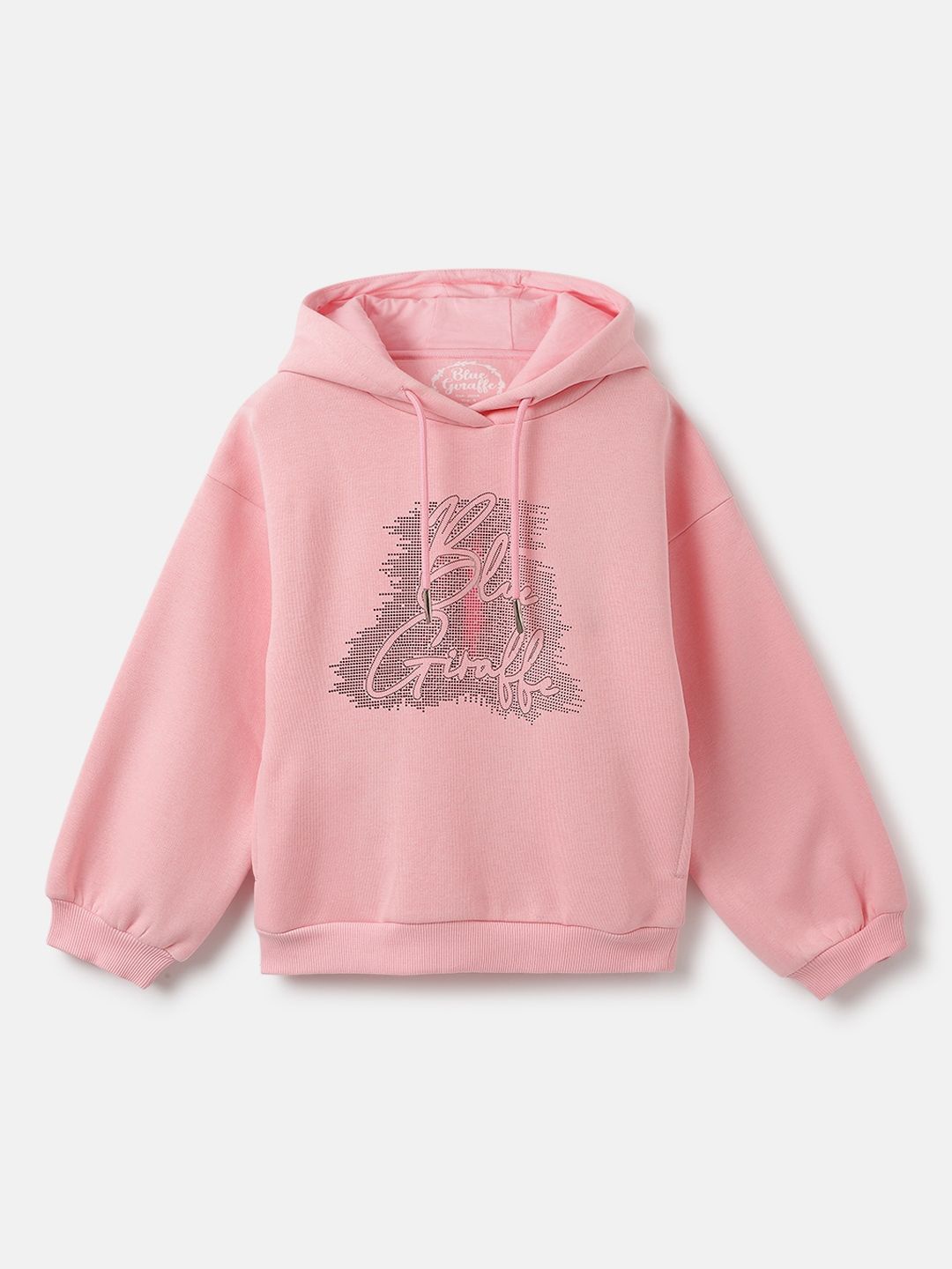 

Blue Giraffe Girls Cotton Typography Printed Hooded Pullover Sweatshirt, Pink
