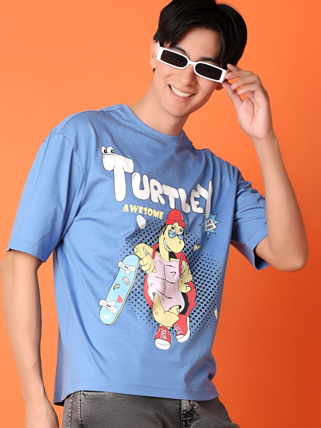 

V-Mart Men Graphic Printed Round Neck Cotton T-shirt, Blue