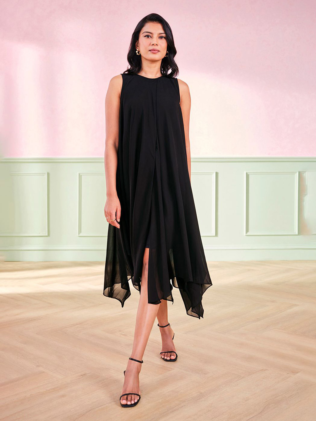 

AND A-Line Women Casual Solid Midi Dress, Black